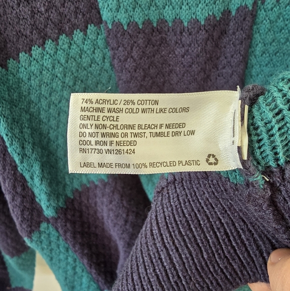 Wild Fable Navy And Teal Checkered Crew Neck  Acrylic/cotton Sweater Women's XS - Picture 6 of 6